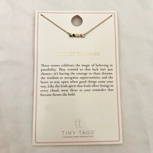 Tiny Tags‎ Luck of the Irish Gold Tone 3 Stone Bar Necklace NEW